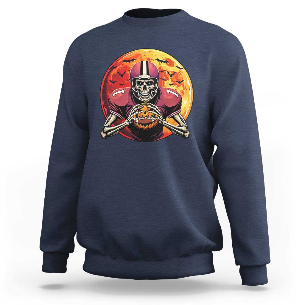 Halloween Football Sweatshirt Spooky Skeleton Player - Wonder Print Shop