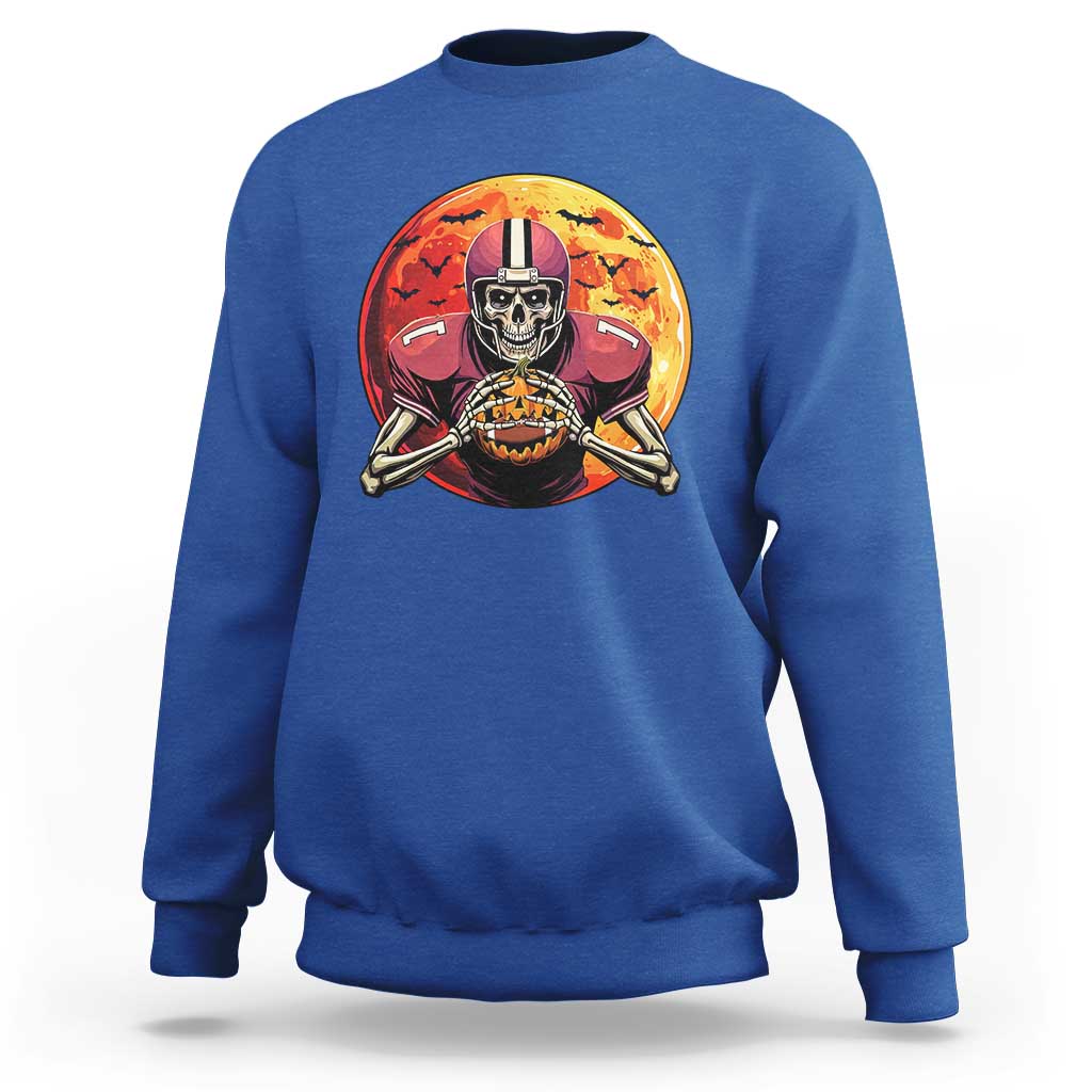 Halloween Football Sweatshirt Spooky Skeleton Player - Wonder Print Shop