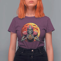 Halloween Football T Shirt For Women Spooky Skeleton Player - Wonder Print Shop
