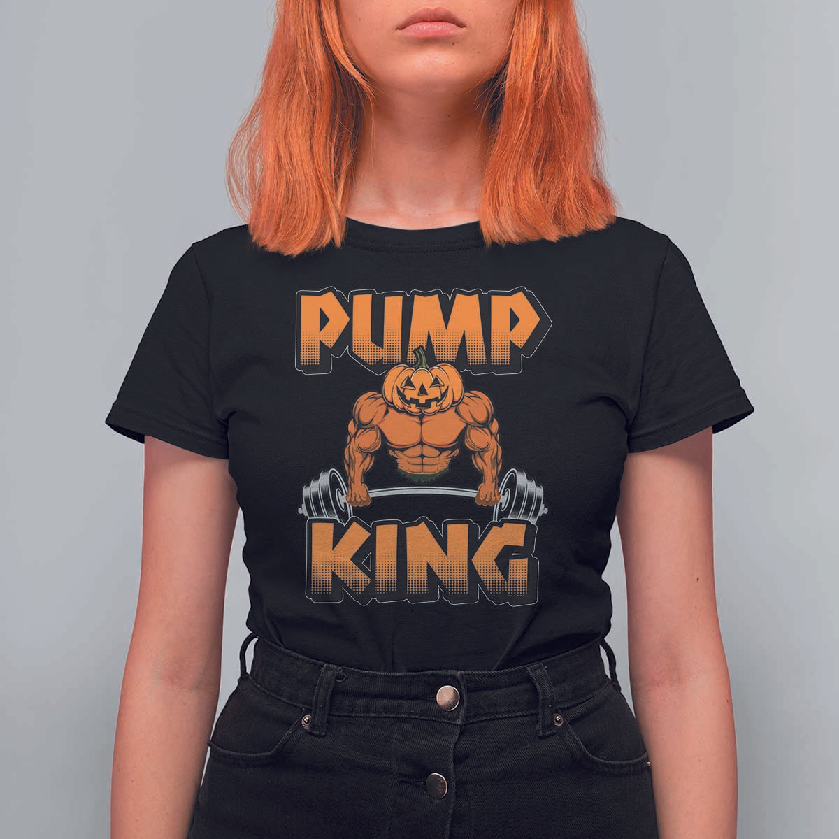 Funny Halloween Gymer T Shirt For Women Pump King Gym Workout Pumpkin - Wonder Print Shop