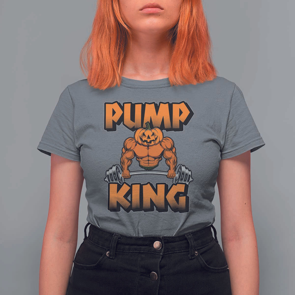 Funny Halloween Gymer T Shirt For Women Pump King Gym Workout Pumpkin - Wonder Print Shop