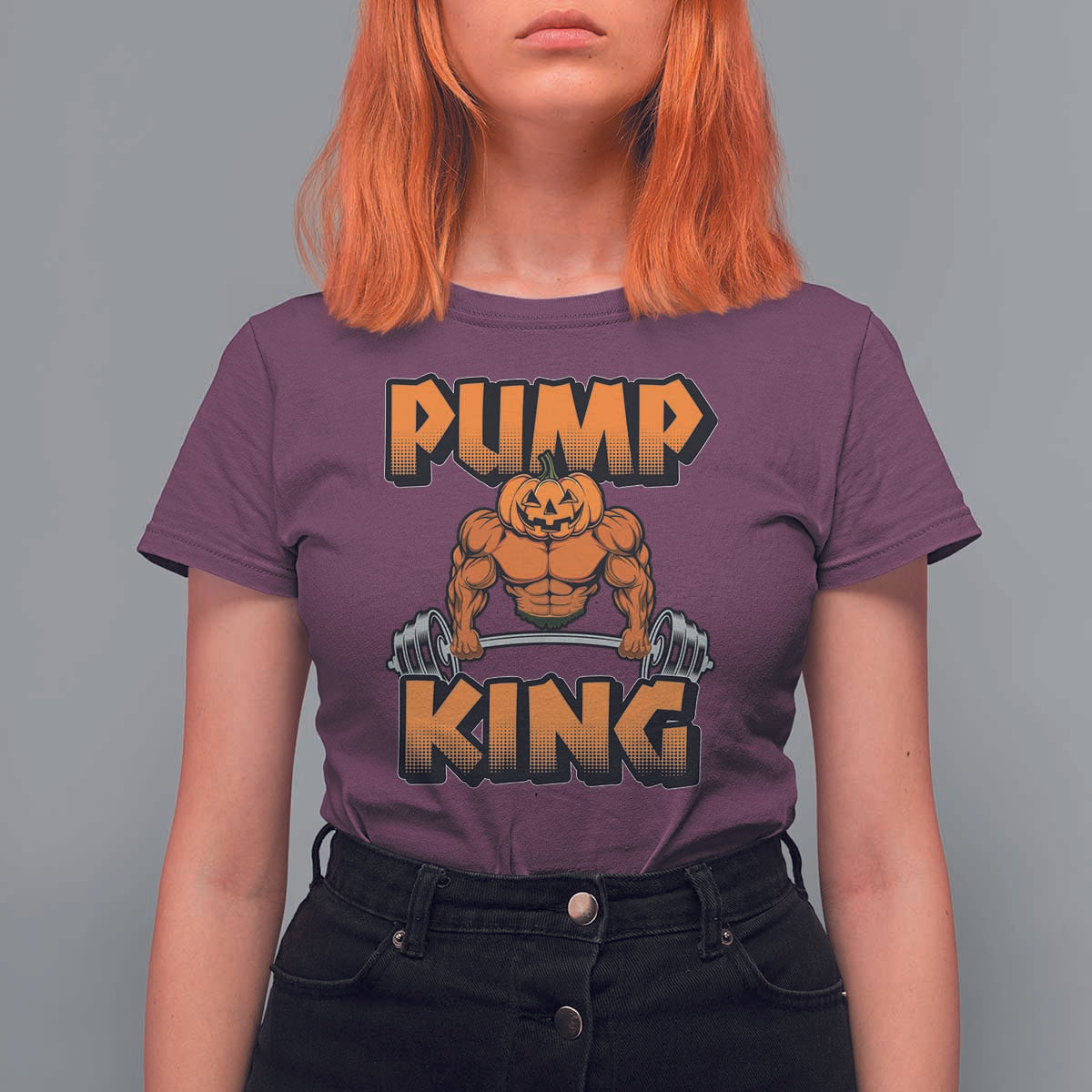 Funny Halloween Gymer T Shirt For Women Pump King Gym Workout Pumpkin - Wonder Print Shop