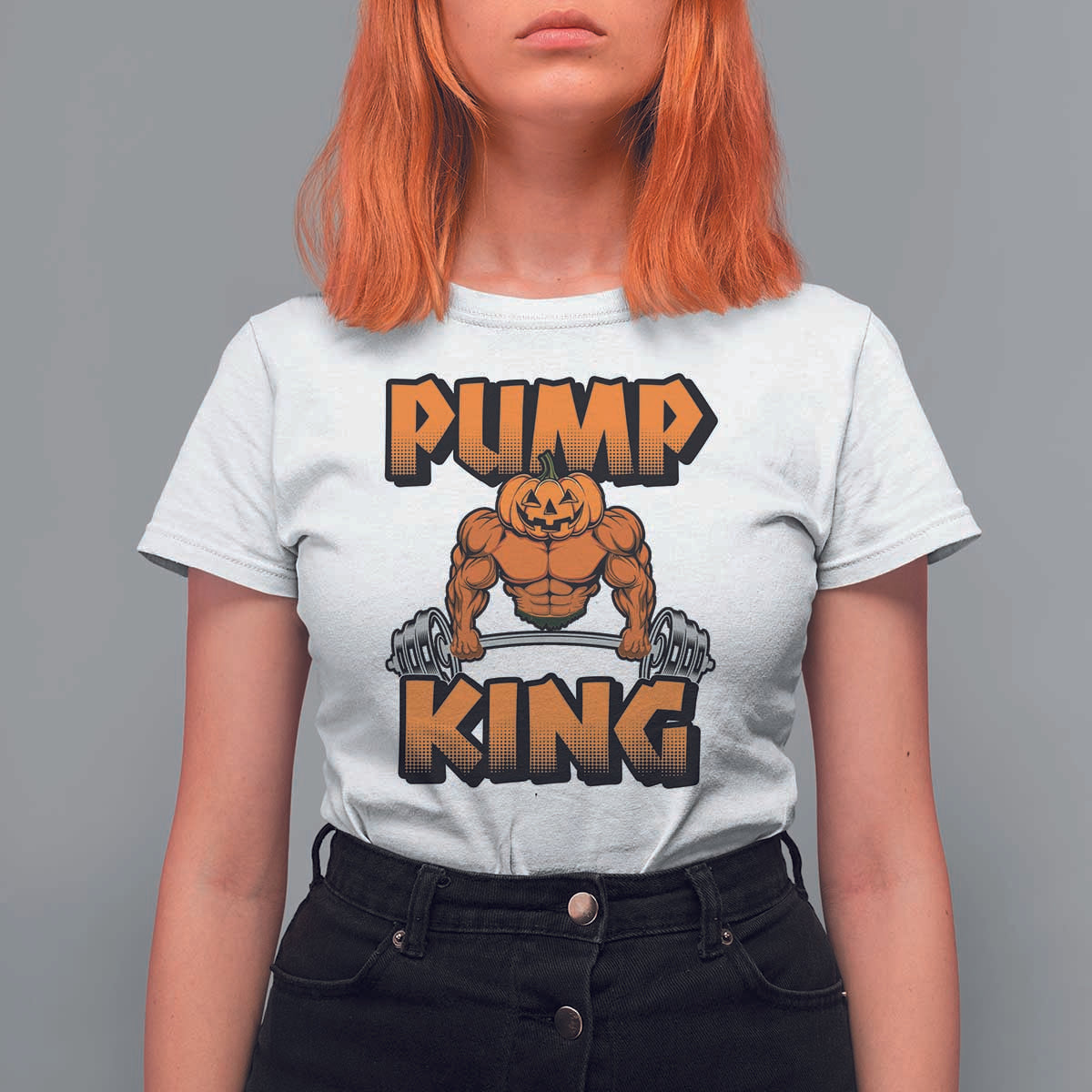 Funny Halloween Gymer T Shirt For Women Pump King Gym Workout Pumpkin - Wonder Print Shop