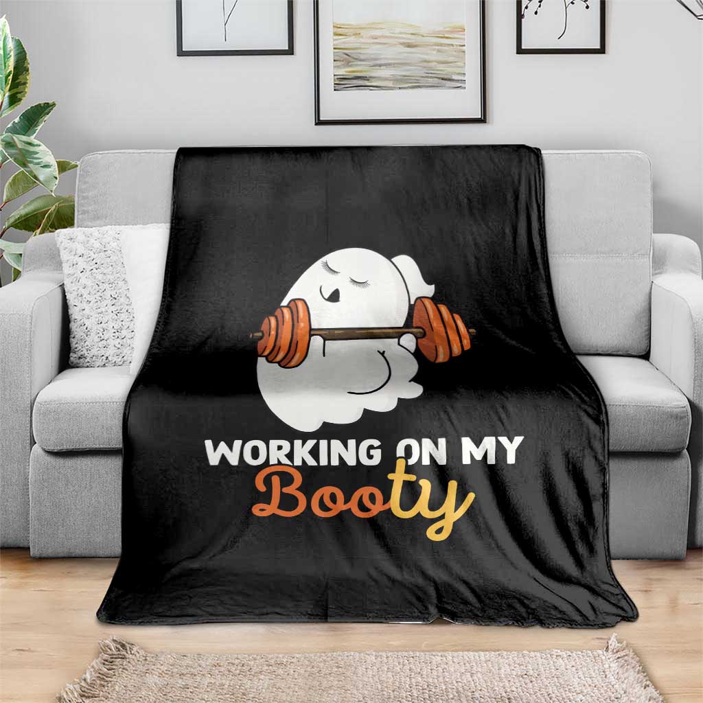 Halloween Gymer Throw Blanket Working On My Booty Funny Ghost - Wonder Print Shop