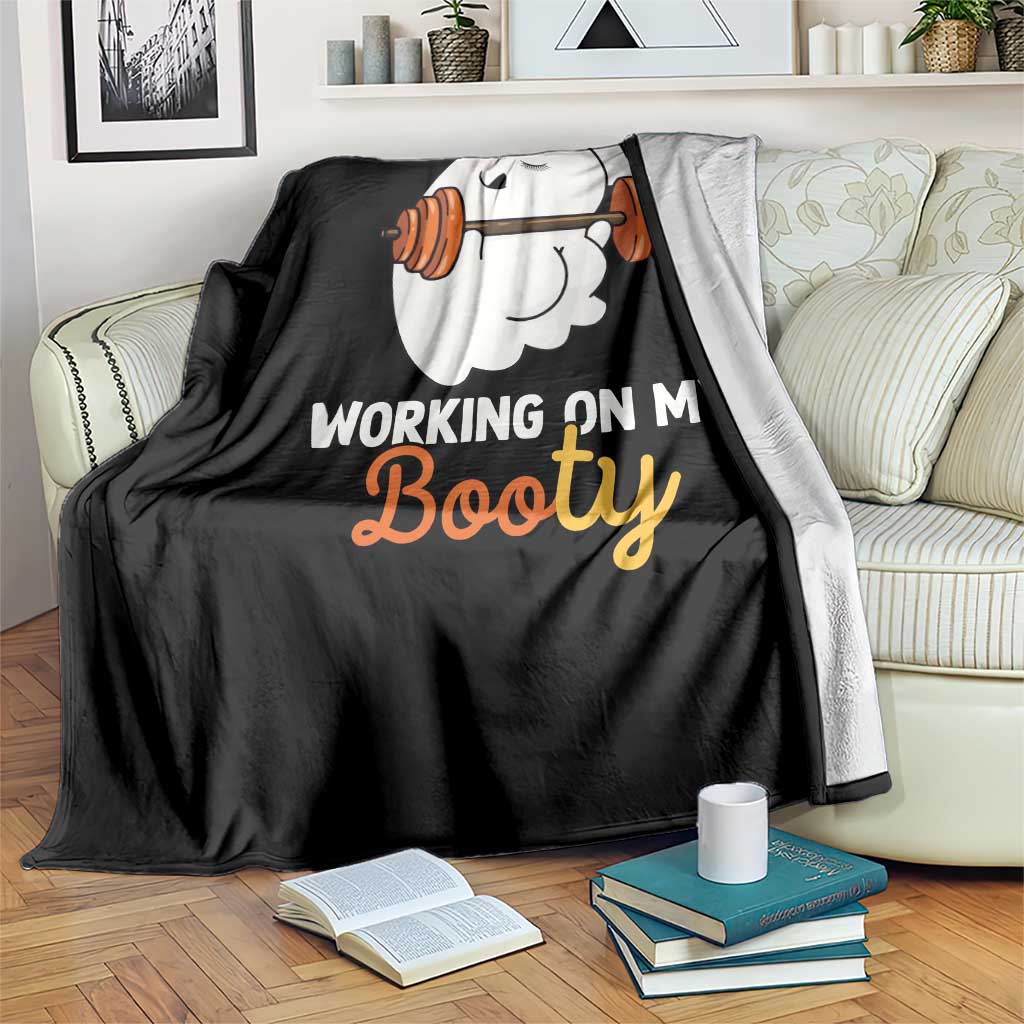 Halloween Gymer Throw Blanket Working On My Booty Funny Ghost - Wonder Print Shop