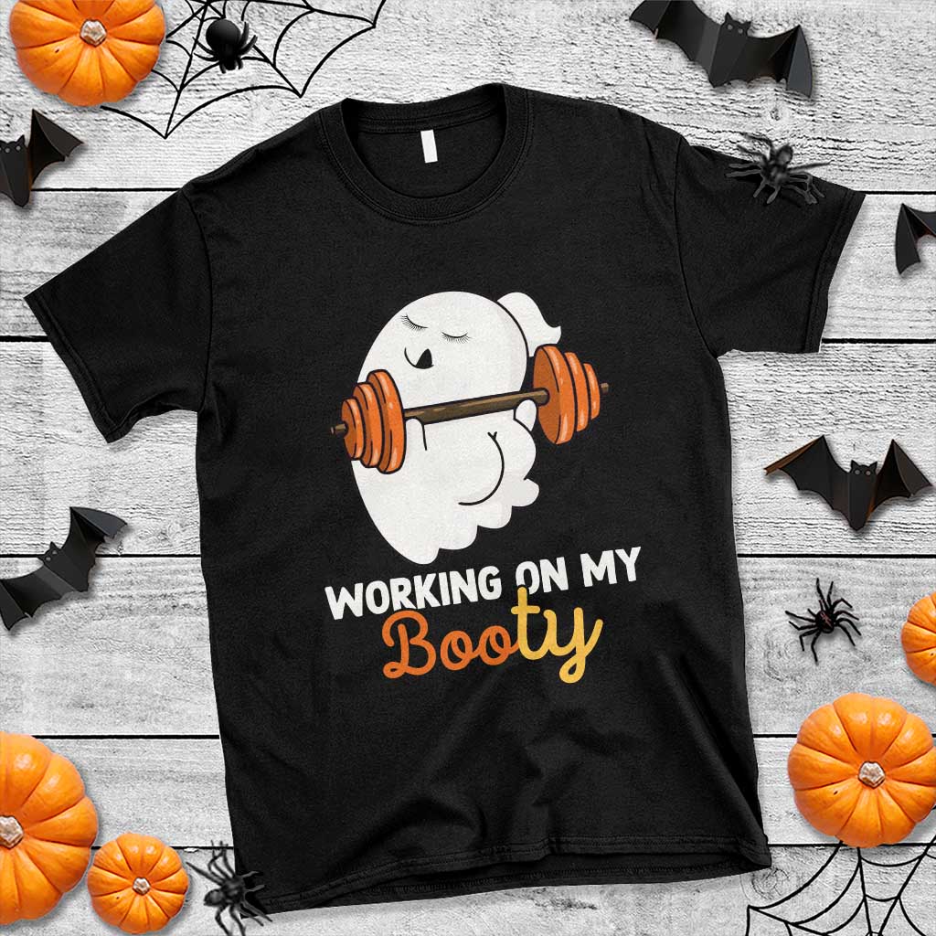 Halloween Gymer T Shirt Working On My Booty Funny Ghost - Wonder Print Shop