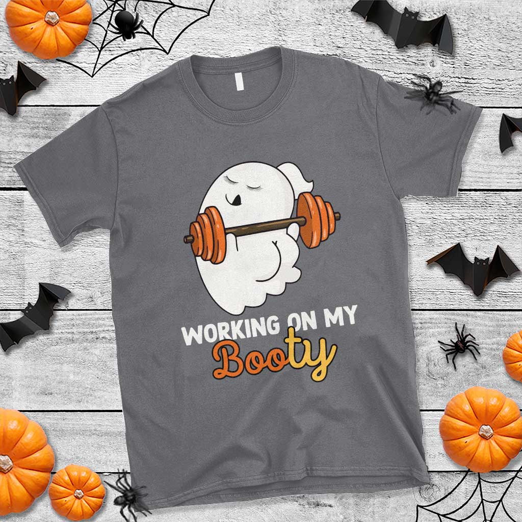 Halloween Gymer T Shirt Working On My Booty Funny Ghost - Wonder Print Shop