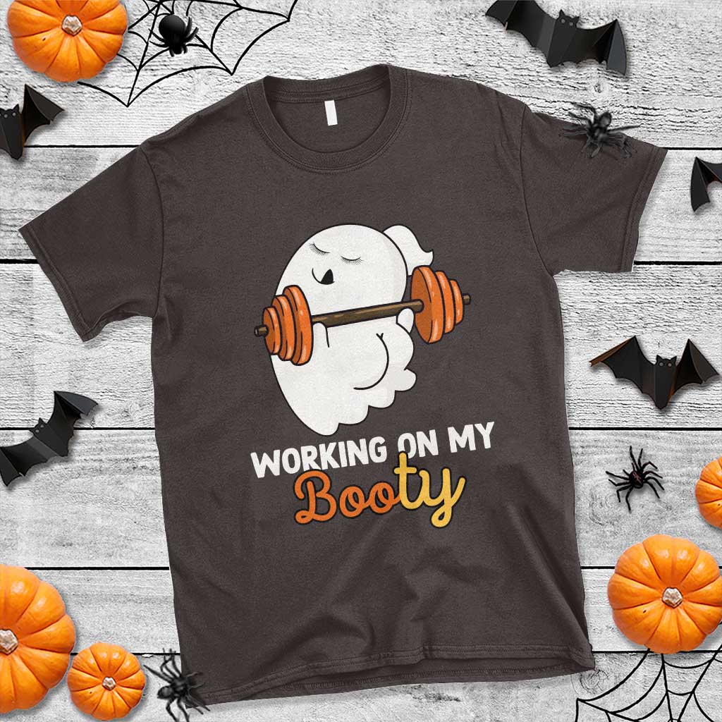 Halloween Gymer T Shirt Working On My Booty Funny Ghost - Wonder Print Shop