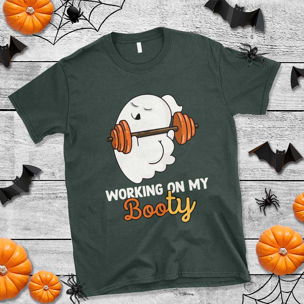 Halloween Gymer T Shirt Working On My Booty Funny Ghost - Wonder Print Shop