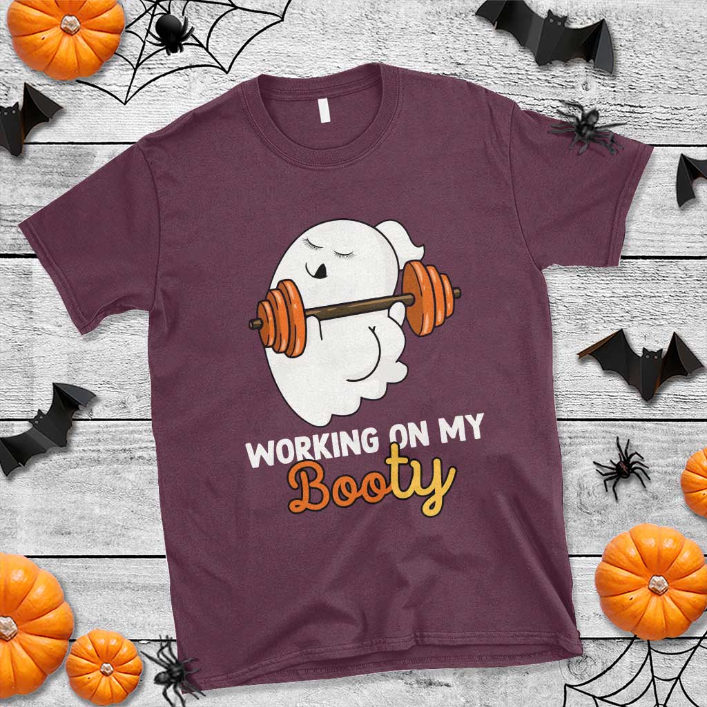 Halloween Gymer T Shirt Working On My Booty Funny Ghost - Wonder Print Shop