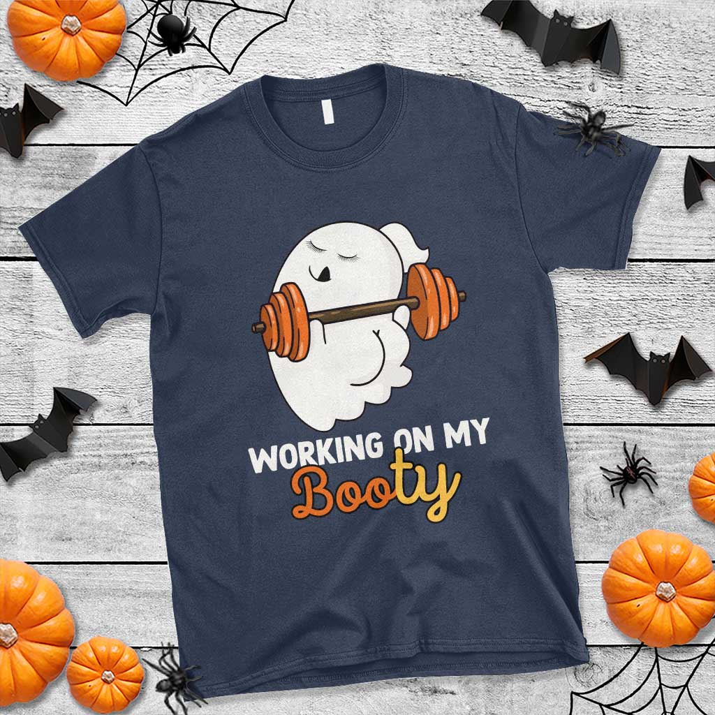 Halloween Gymer T Shirt Working On My Booty Funny Ghost - Wonder Print Shop