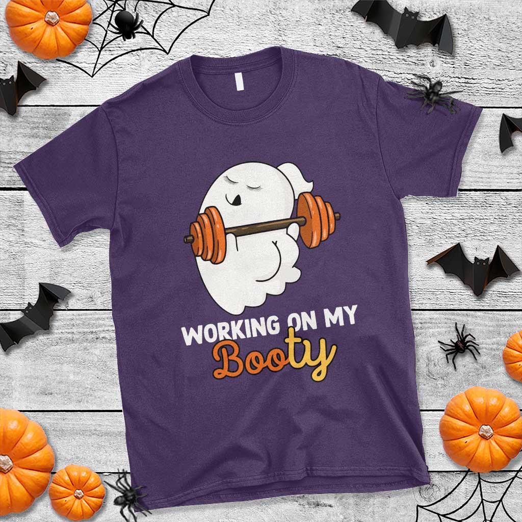Halloween Gymer T Shirt Working On My Booty Funny Ghost - Wonder Print Shop