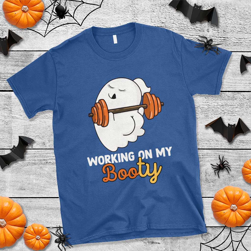 Halloween Gymer T Shirt Working On My Booty Funny Ghost - Wonder Print Shop
