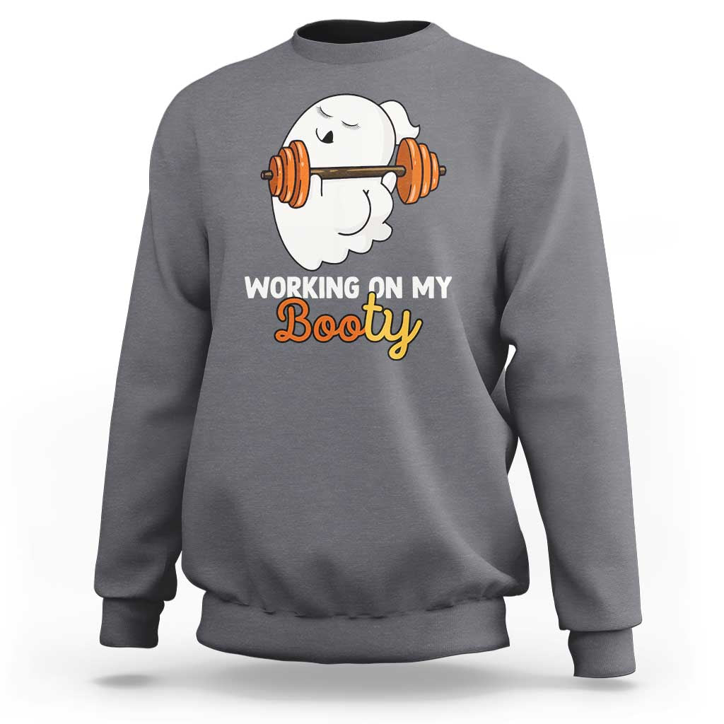 Halloween Gymer Sweatshirt Working On My Booty Funny Ghost - Wonder Print Shop
