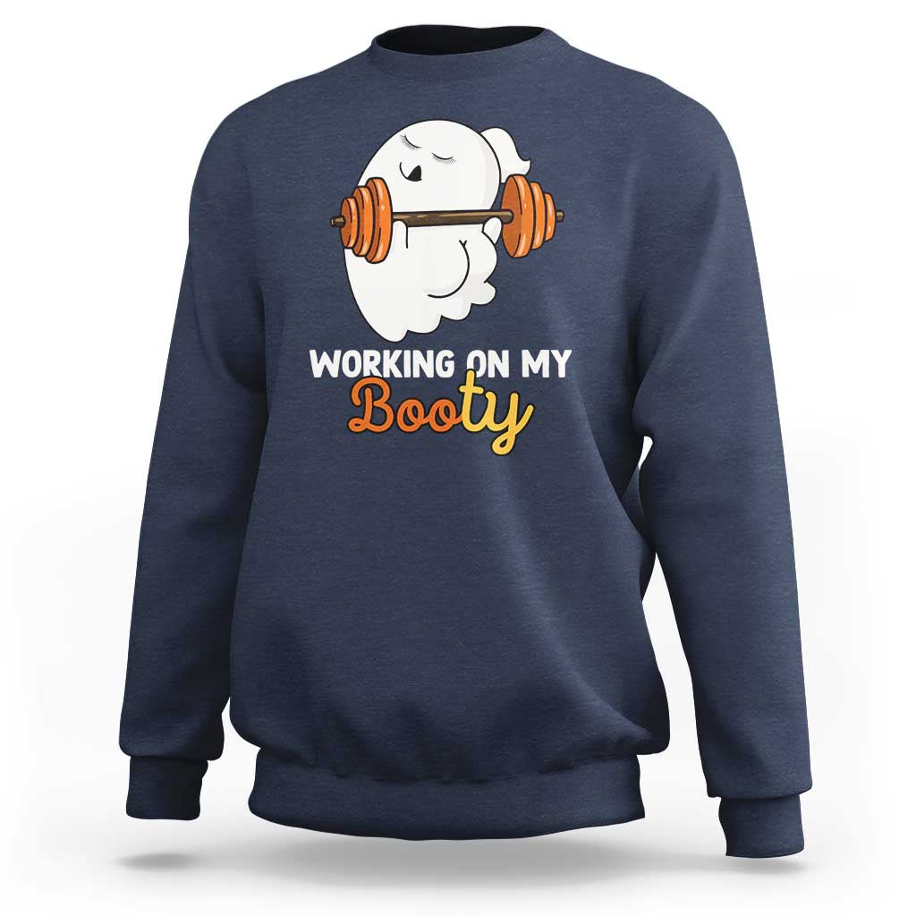 Halloween Gymer Sweatshirt Working On My Booty Funny Ghost - Wonder Print Shop