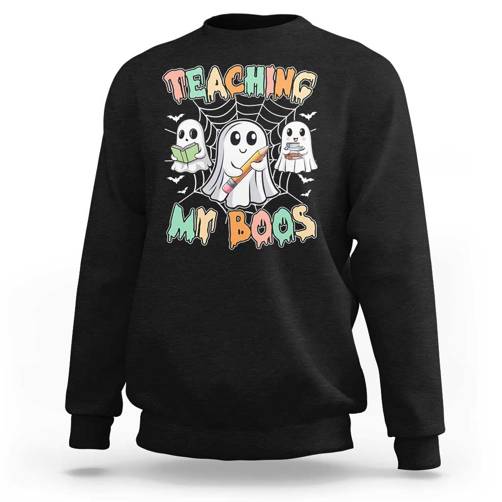 Teacher Halloween Sweatshirt Teaching My Boos Cute Ghost - Wonder Print Shop