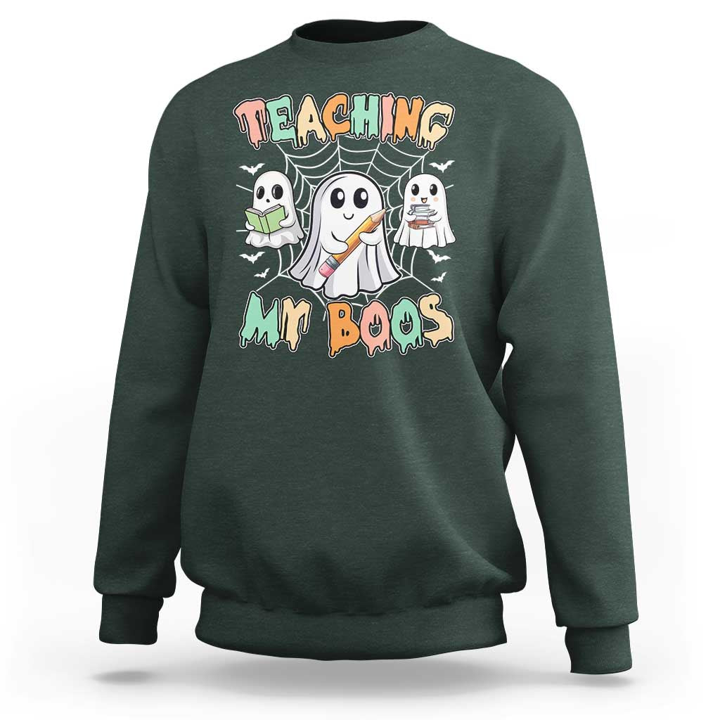 Teacher Halloween Sweatshirt Teaching My Boos Cute Ghost - Wonder Print Shop