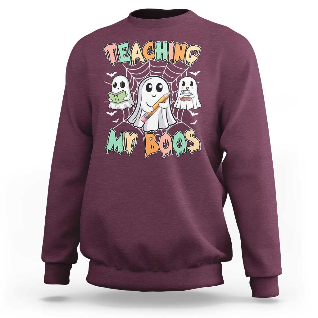 Teacher Halloween Sweatshirt Teaching My Boos Cute Ghost - Wonder Print Shop