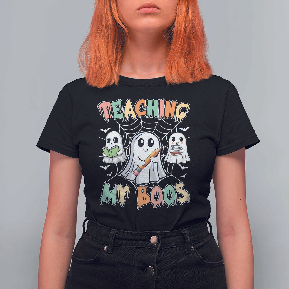 Teacher Halloween T Shirt For Women Teaching My Boos Cute Ghost - Wonder Print Shop