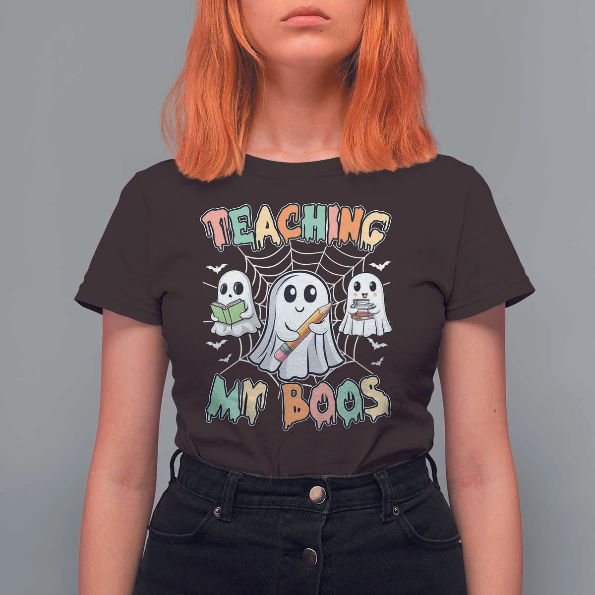 Teacher Halloween T Shirt For Women Teaching My Boos Cute Ghost - Wonder Print Shop
