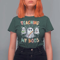 Teacher Halloween T Shirt For Women Teaching My Boos Cute Ghost - Wonder Print Shop