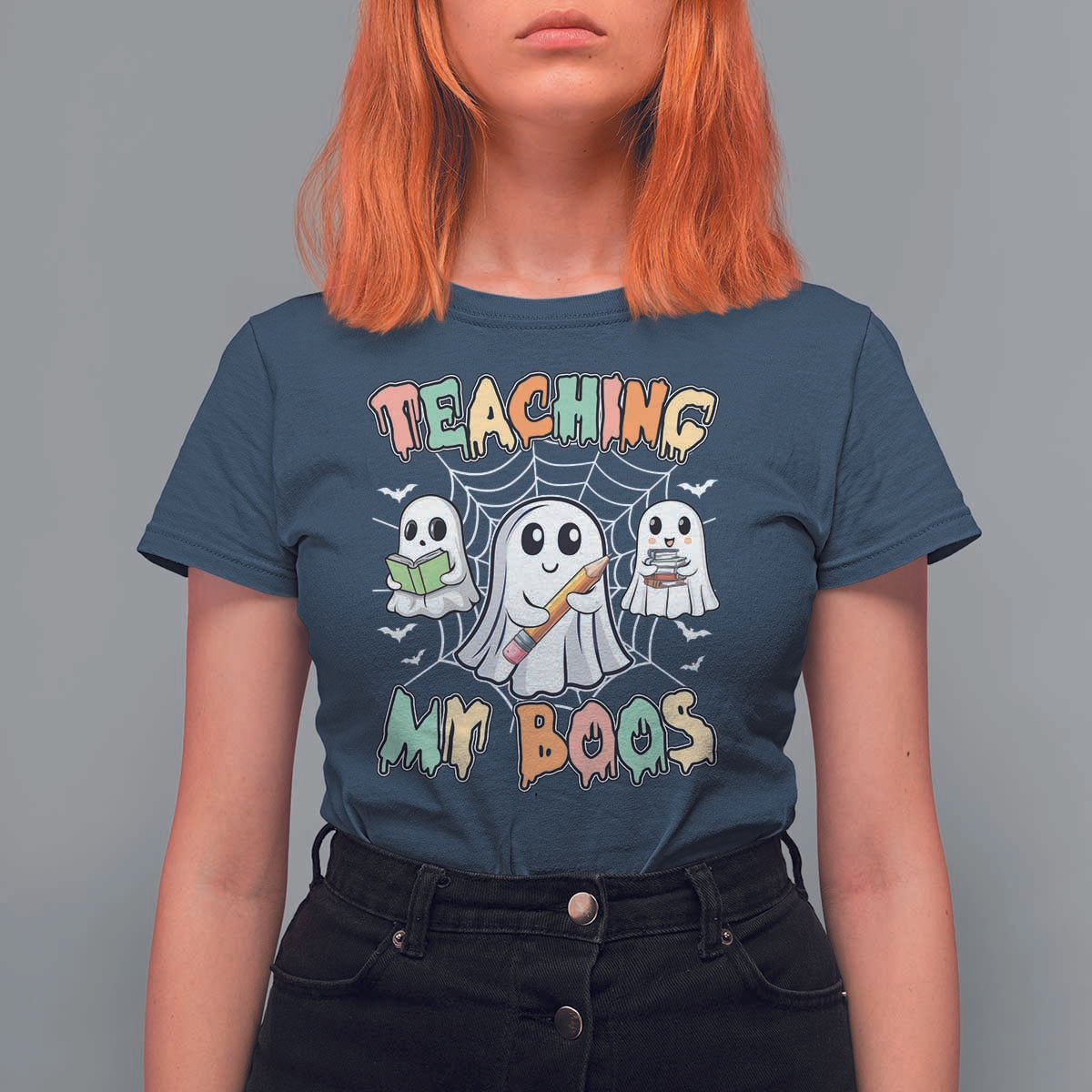 Teacher Halloween T Shirt For Women Teaching My Boos Cute Ghost - Wonder Print Shop