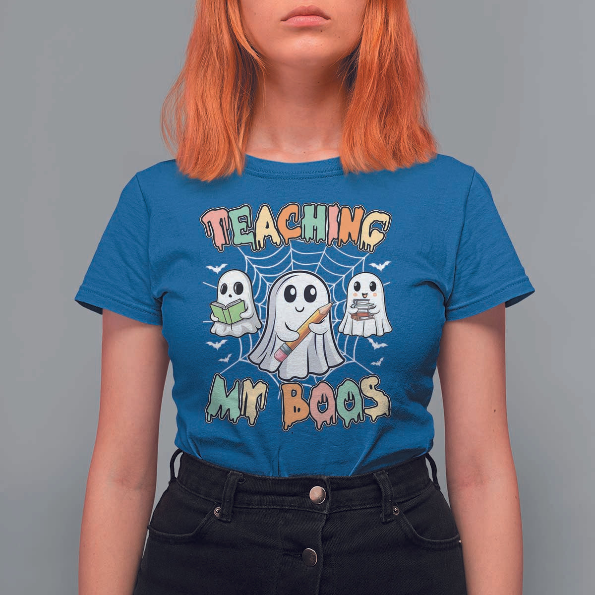 Teacher Halloween T Shirt For Women Teaching My Boos Cute Ghost - Wonder Print Shop