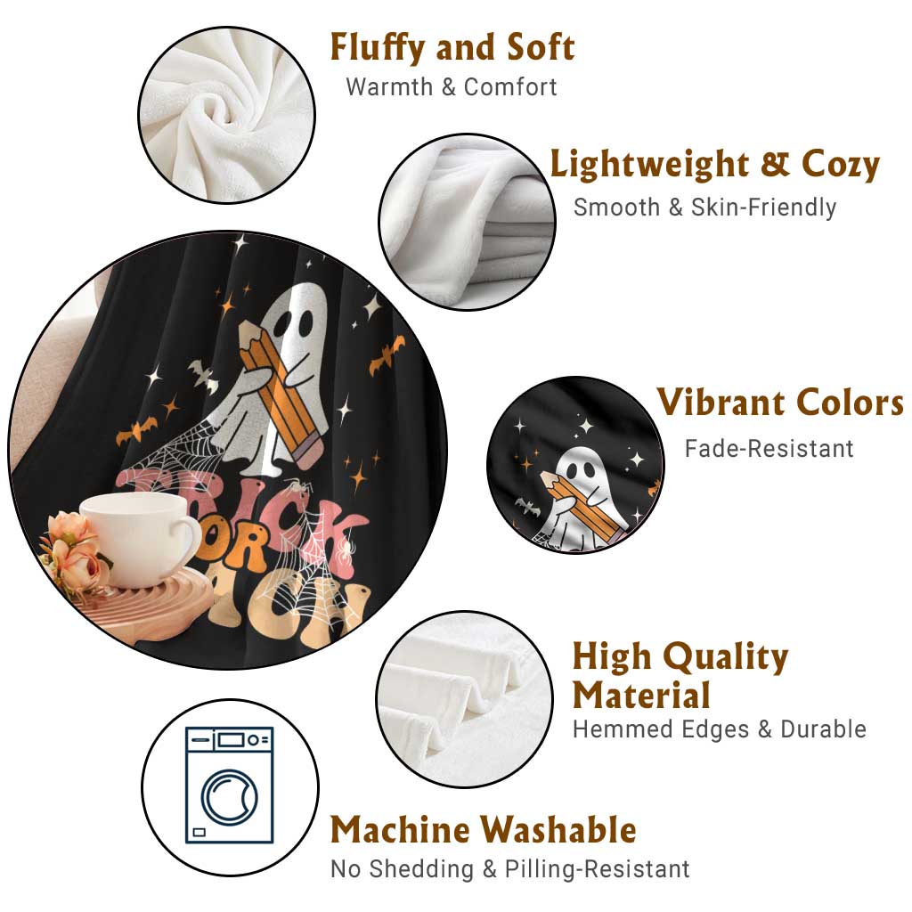 Teacher Halloween Throw Blanket Trick Or Teach Ghost - Wonder Print Shop