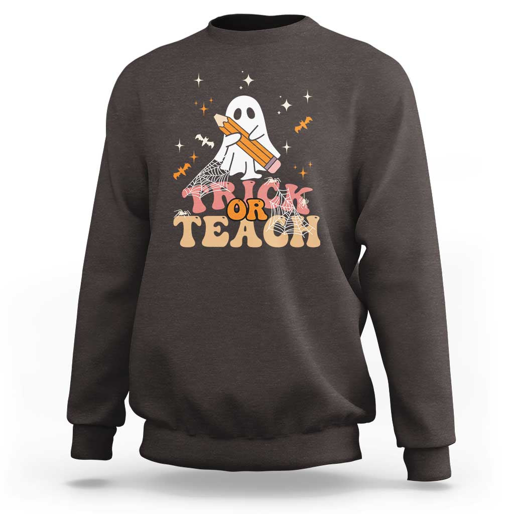 Teacher Halloween Sweatshirt Trick Or Teach Ghost - Wonder Print Shop