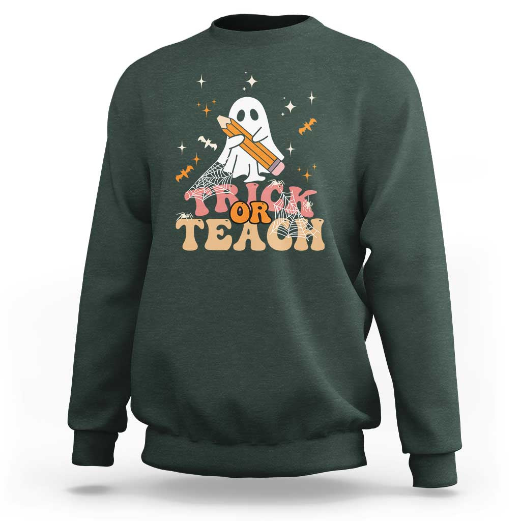 Teacher Halloween Sweatshirt Trick Or Teach Ghost - Wonder Print Shop