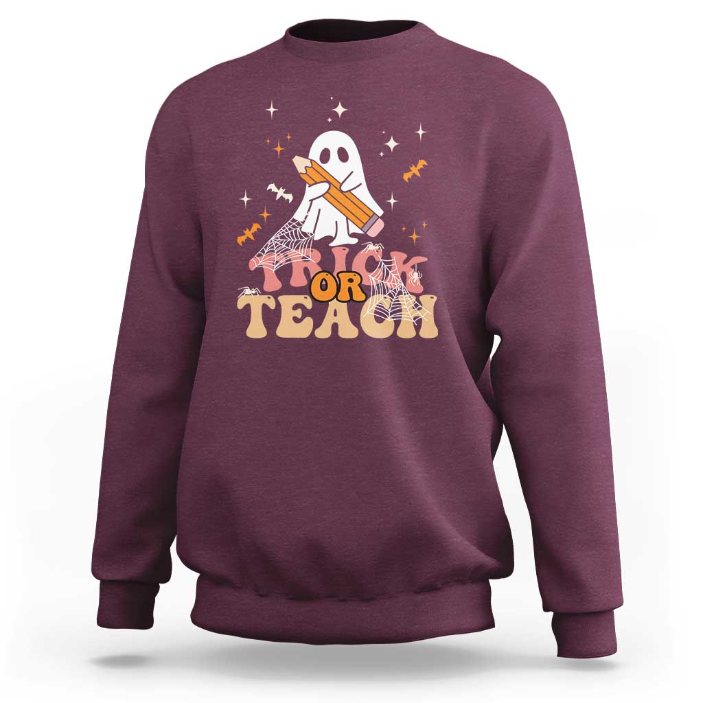Teacher Halloween Sweatshirt Trick Or Teach Ghost - Wonder Print Shop