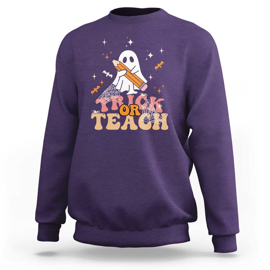 Teacher Halloween Sweatshirt Trick Or Teach Ghost - Wonder Print Shop