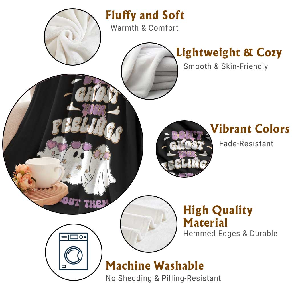 School Counselor Halloween Throw Blanket Don't Ghost Your Feelings Spooky Mental Health - Wonder Print Shop