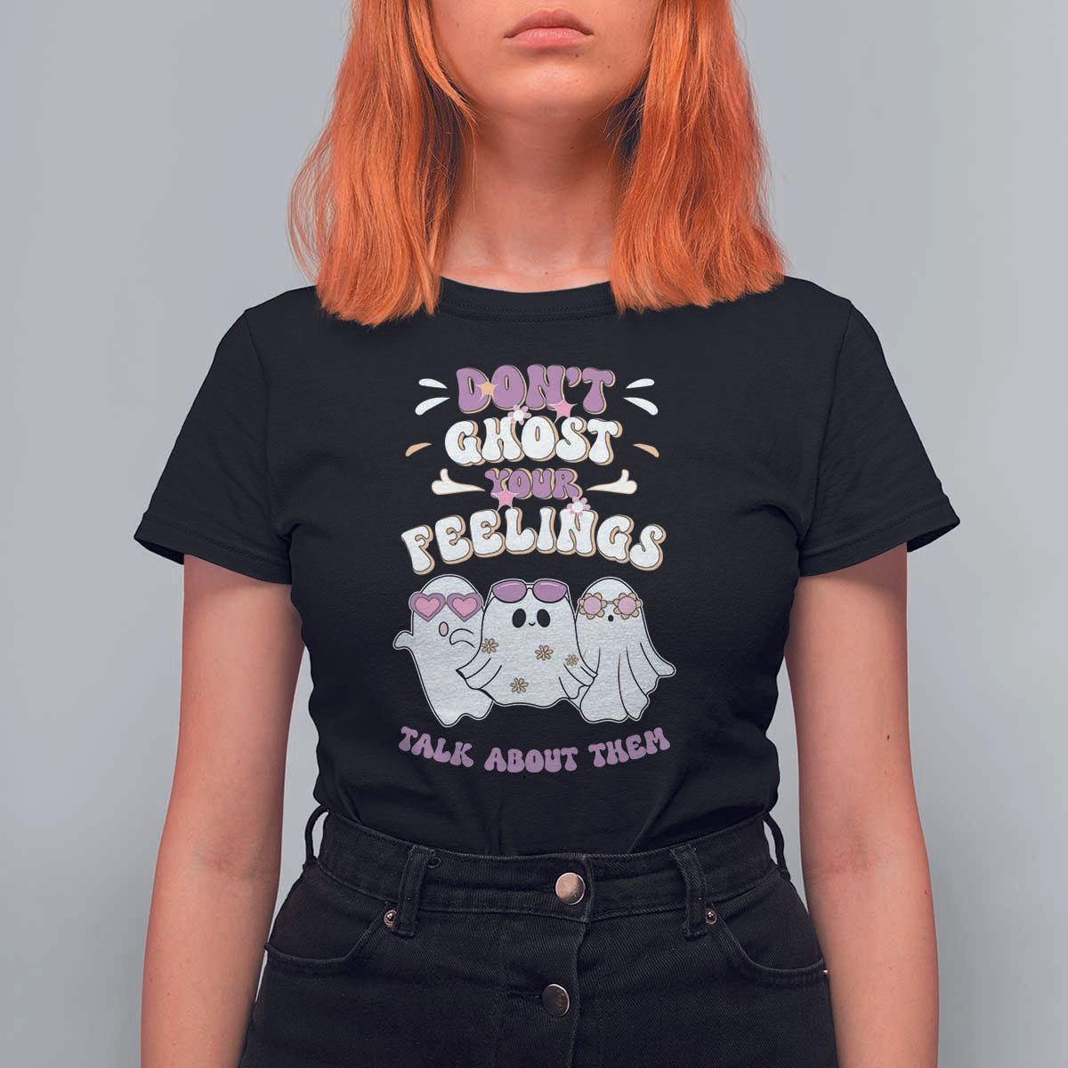 School Counselor Halloween T Shirt For Women Don't Ghost Your Feelings Spooky Mental Health - Wonder Print Shop