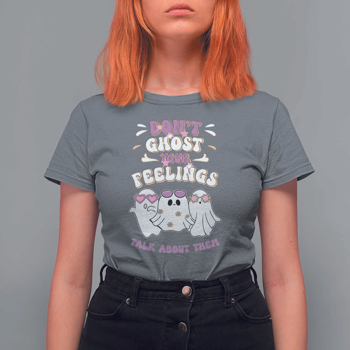 School Counselor Halloween T Shirt For Women Don't Ghost Your Feelings Spooky Mental Health - Wonder Print Shop