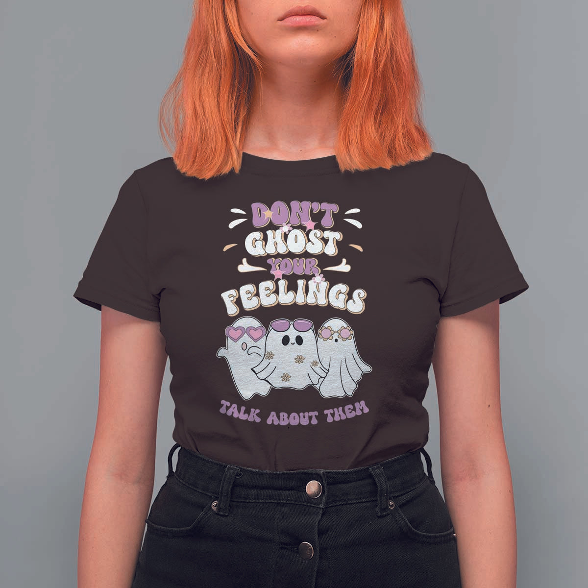 School Counselor Halloween T Shirt For Women Don't Ghost Your Feelings Spooky Mental Health - Wonder Print Shop