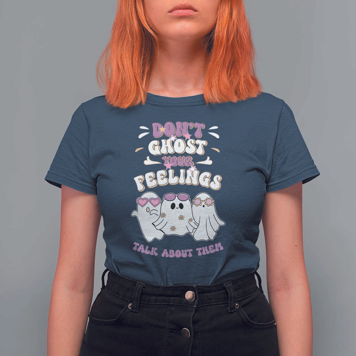 School Counselor Halloween T Shirt For Women Don't Ghost Your Feelings Spooky Mental Health - Wonder Print Shop