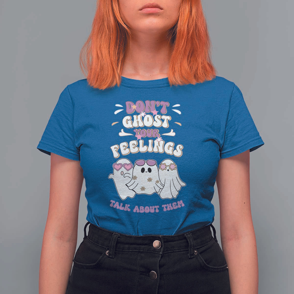 School Counselor Halloween T Shirt For Women Don't Ghost Your Feelings Spooky Mental Health - Wonder Print Shop