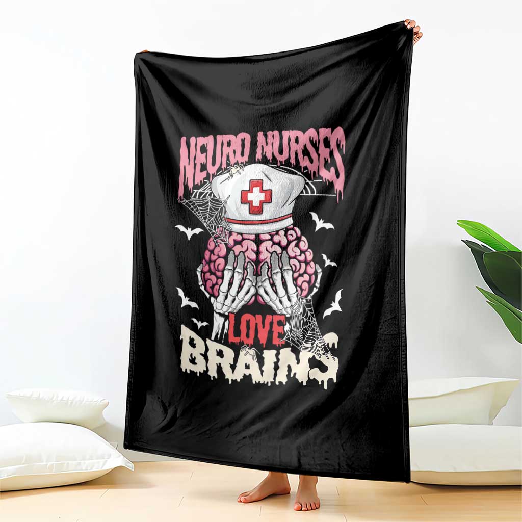 Nurse Halloween Throw Blanket Neuro Nurses Love Brains Skeleton - Wonder Print Shop