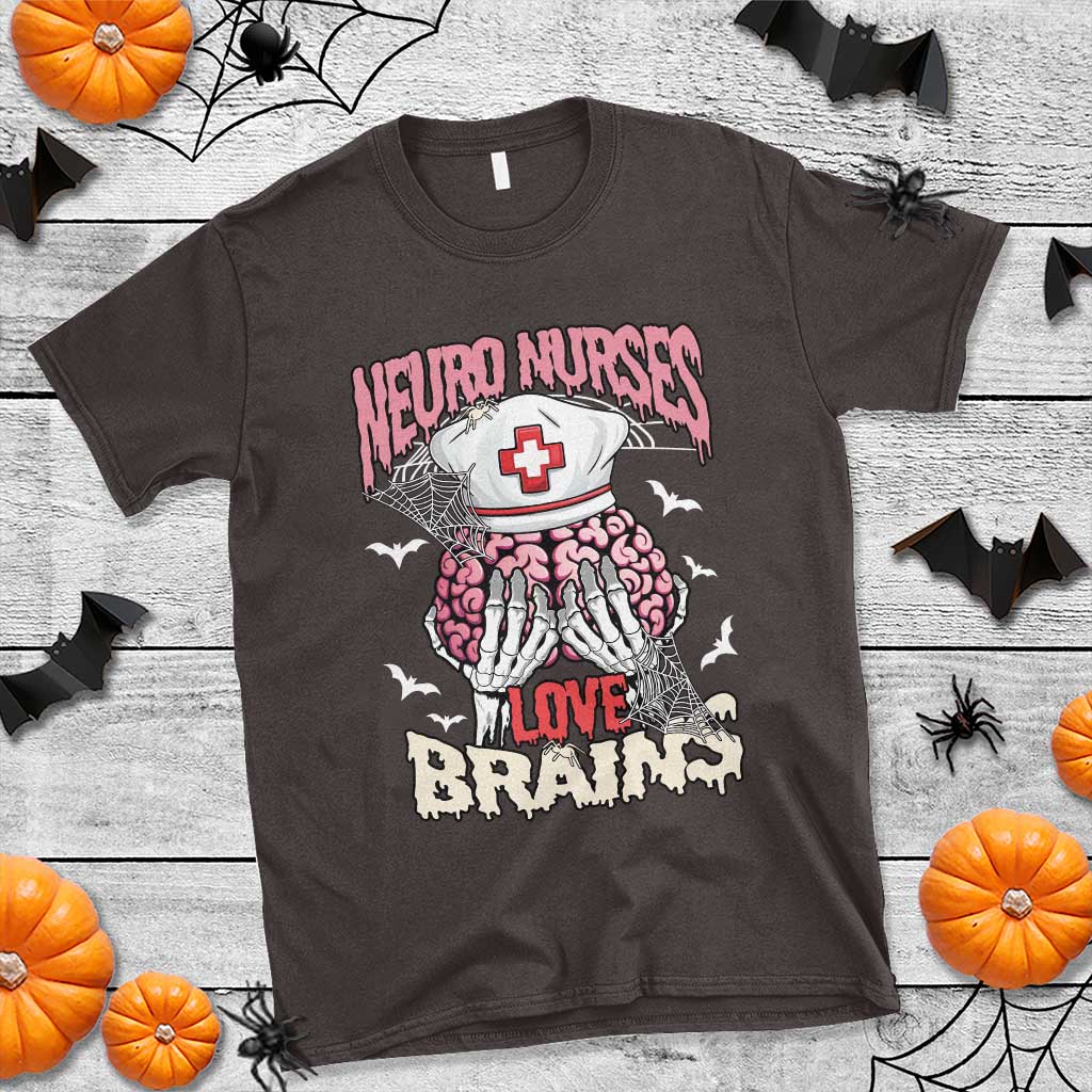 Nurse Halloween T Shirt Neuro Nurses Love Brains Skeleton - Wonder Print Shop
