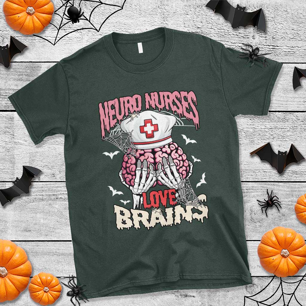 Nurse Halloween T Shirt Neuro Nurses Love Brains Skeleton - Wonder Print Shop