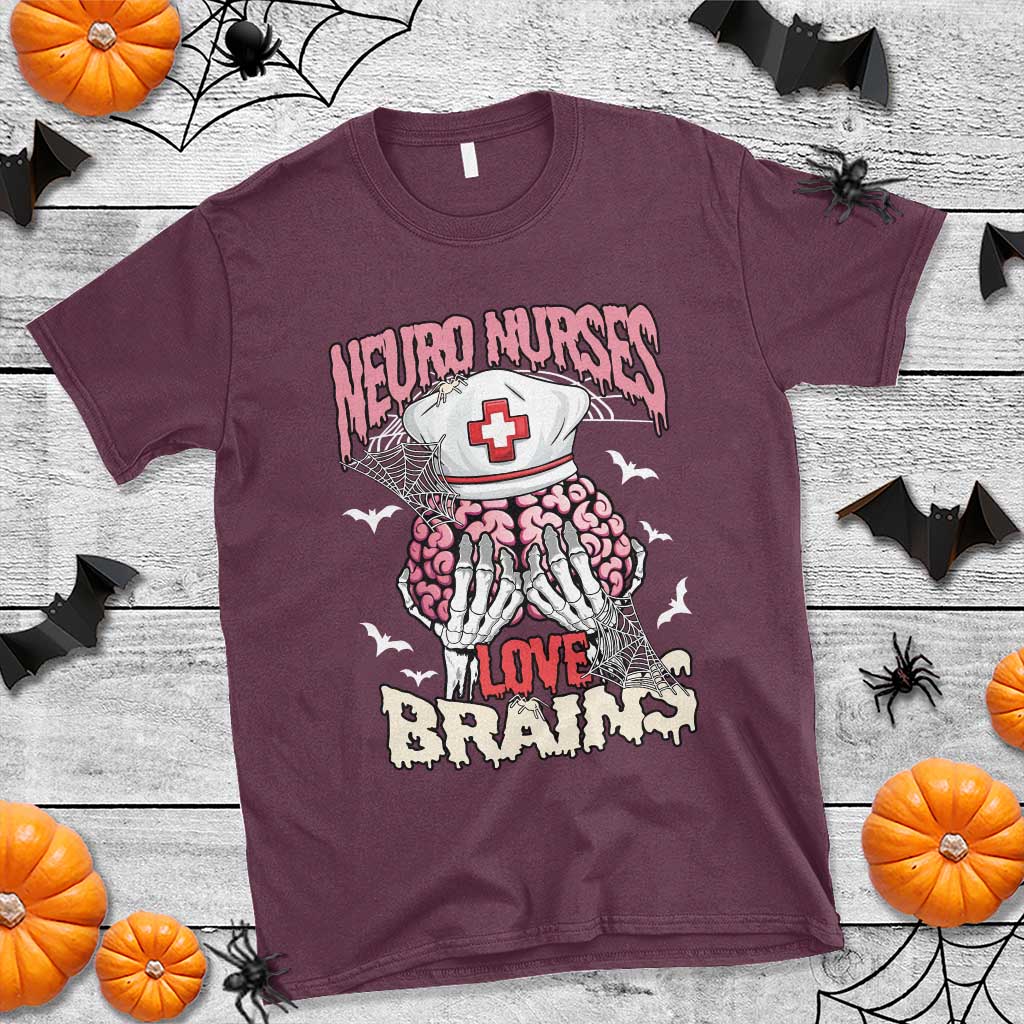 Nurse Halloween T Shirt Neuro Nurses Love Brains Skeleton - Wonder Print Shop