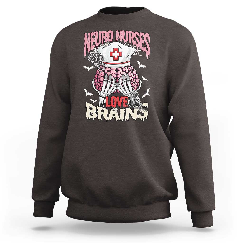 Nurse Halloween Sweatshirt Neuro Nurses Love Brains Skeleton - Wonder Print Shop