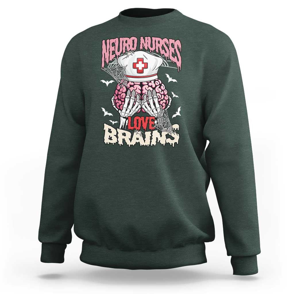Nurse Halloween Sweatshirt Neuro Nurses Love Brains Skeleton - Wonder Print Shop