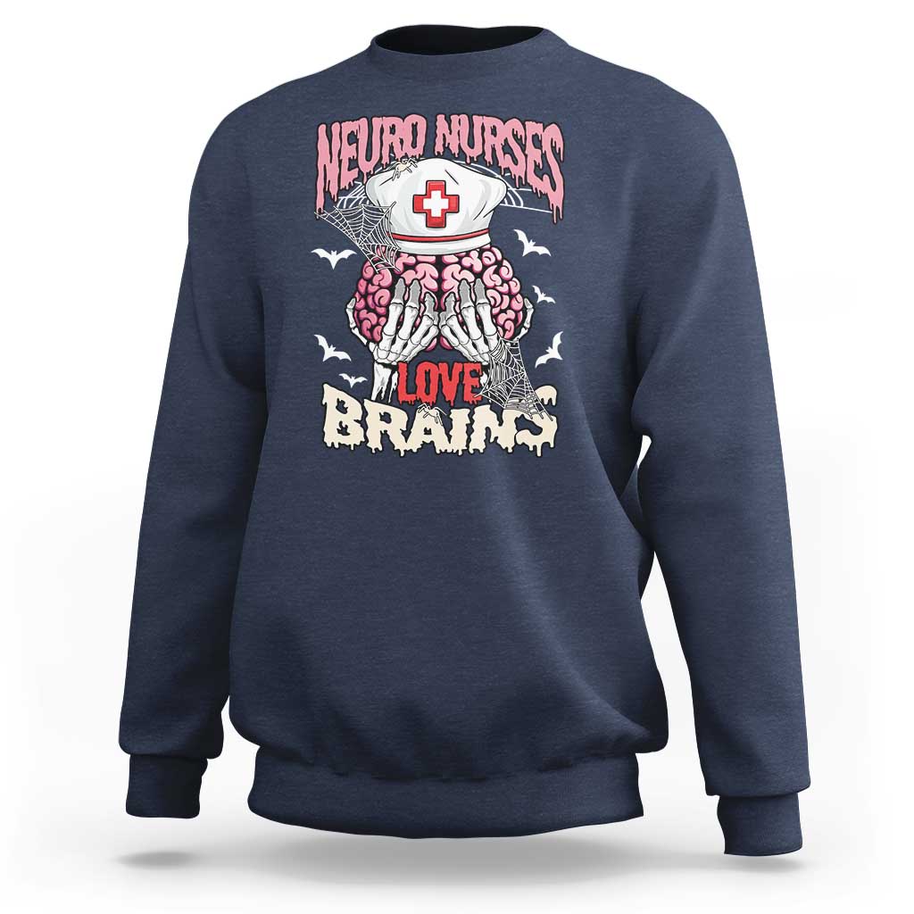Nurse Halloween Sweatshirt Neuro Nurses Love Brains Skeleton - Wonder Print Shop
