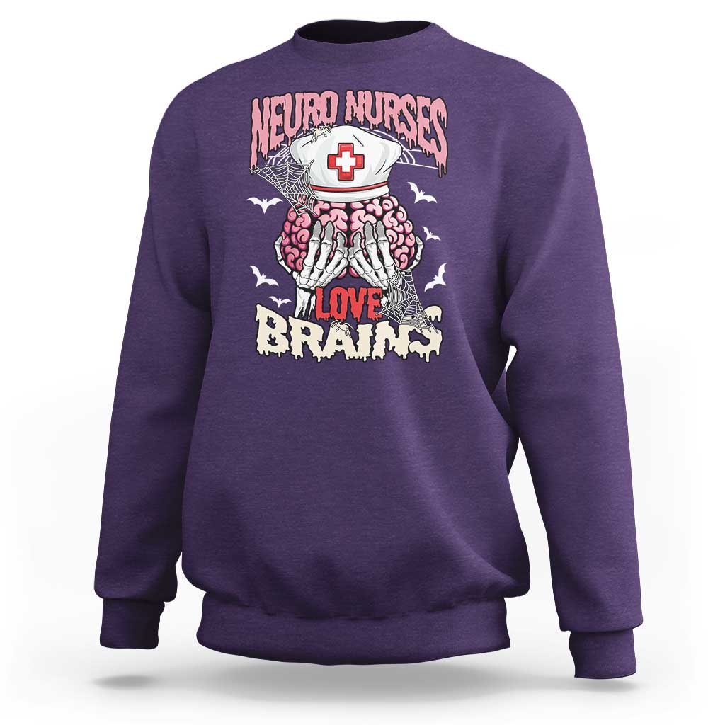 Nurse Halloween Sweatshirt Neuro Nurses Love Brains Skeleton - Wonder Print Shop