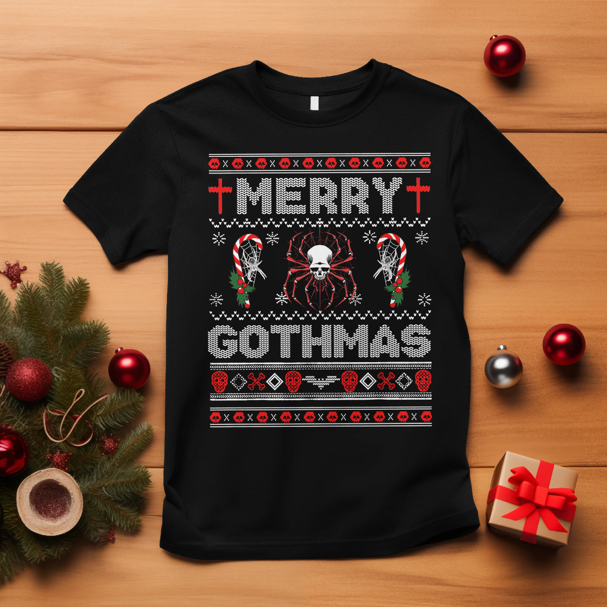 Merry Gothmas Goth Christmas Spider Skulls T Shirt - Wonder Print Shop