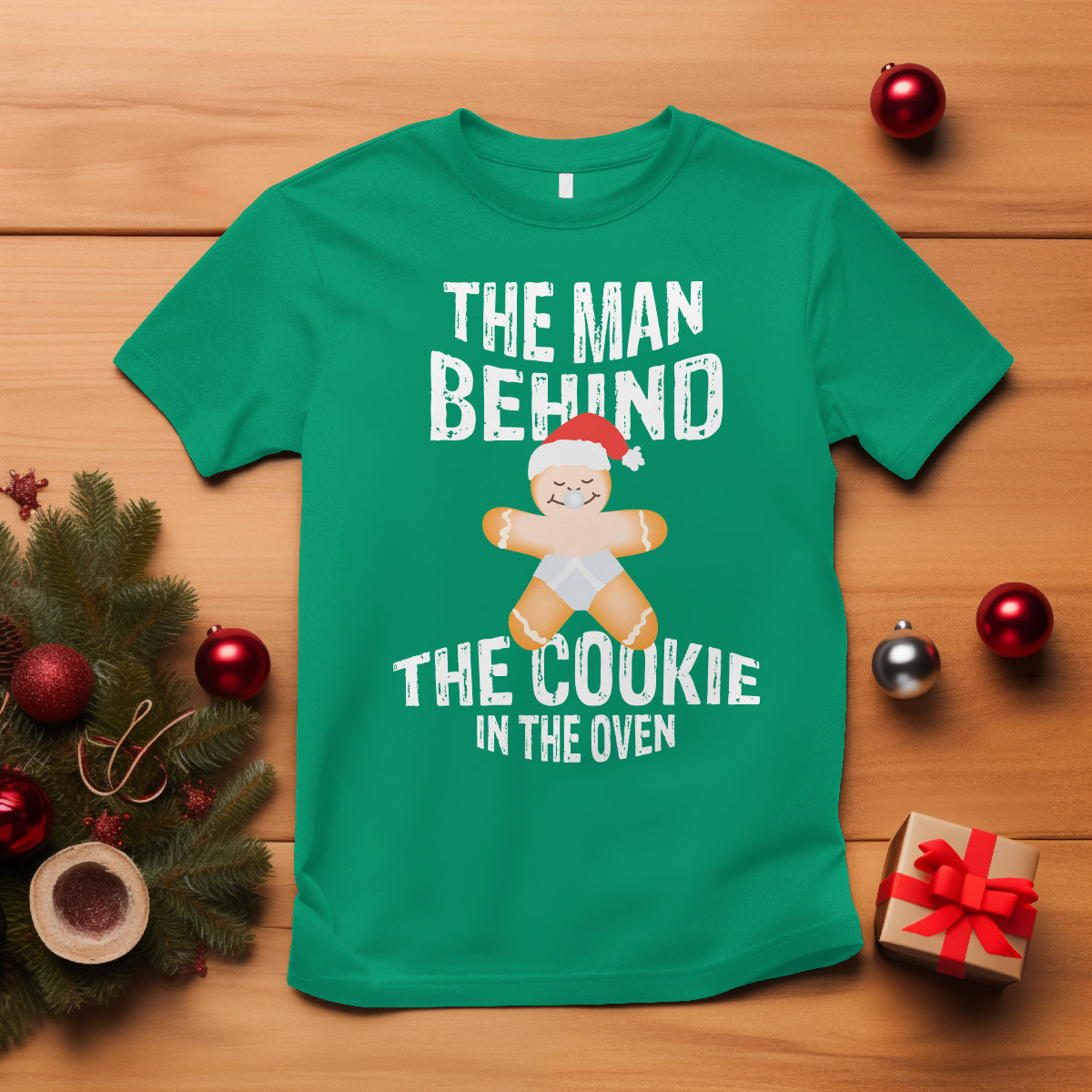 Christmas Pregnancy The Man Behind The Cookie In The Oven Gingerbread Baby T Shirt - Wonder Print Shop