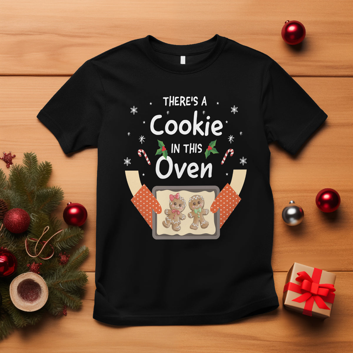 Christmas Pregnancy Gingerbread Baby Cookie In This Oven T Shirt - Wonder Print Shop