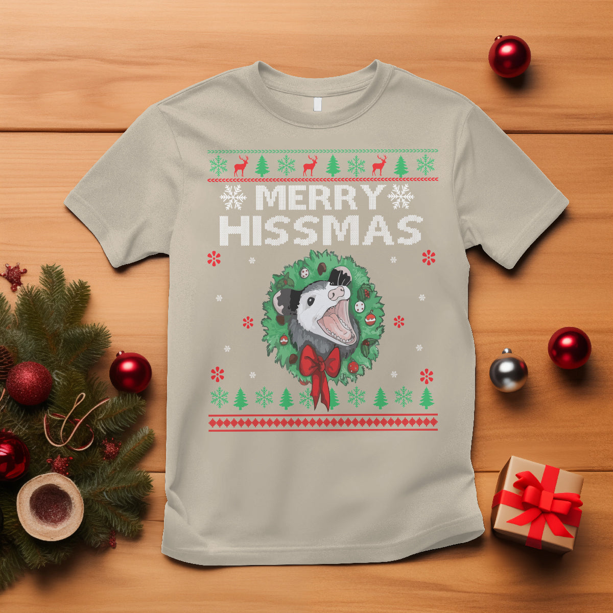 Merry Hissmas Possum Lovers Opossum Christmas T Shirt - Wonder Print Shop
